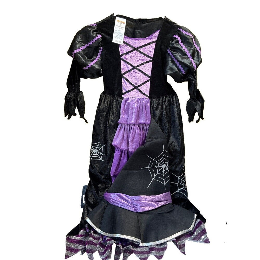NEW Spooktacular Creations Girls Purple Witch Hat and Dress Cospay Sz S